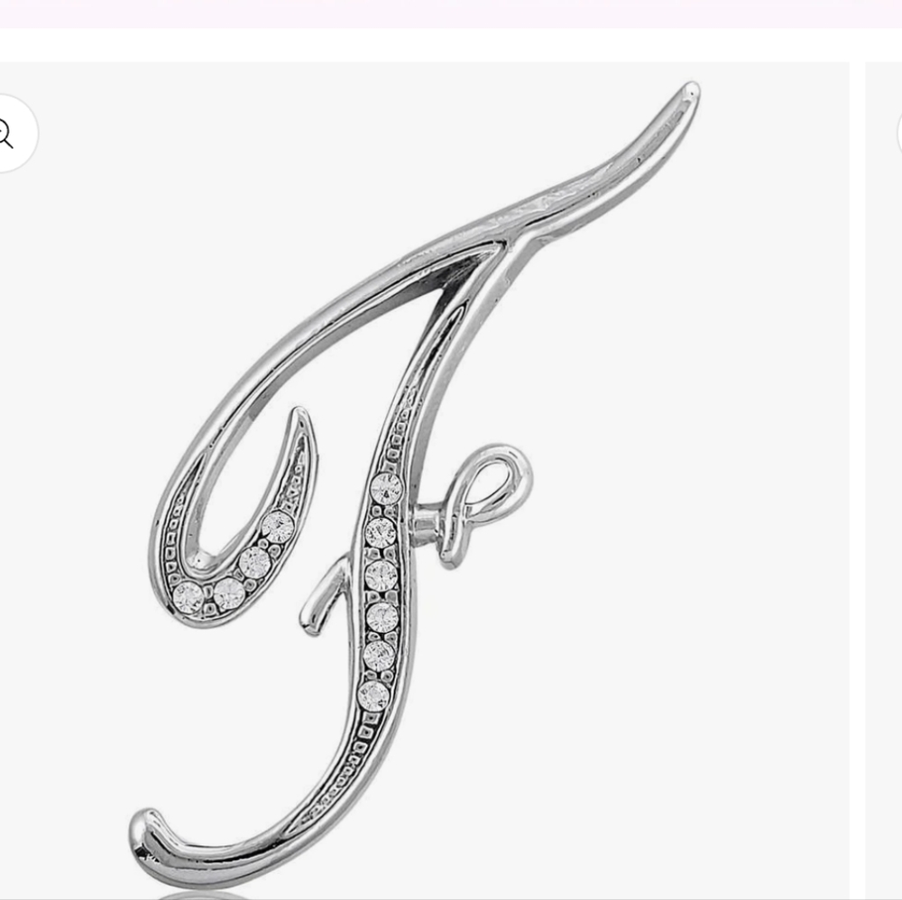 Austrian crystals F initial silver tone brooch